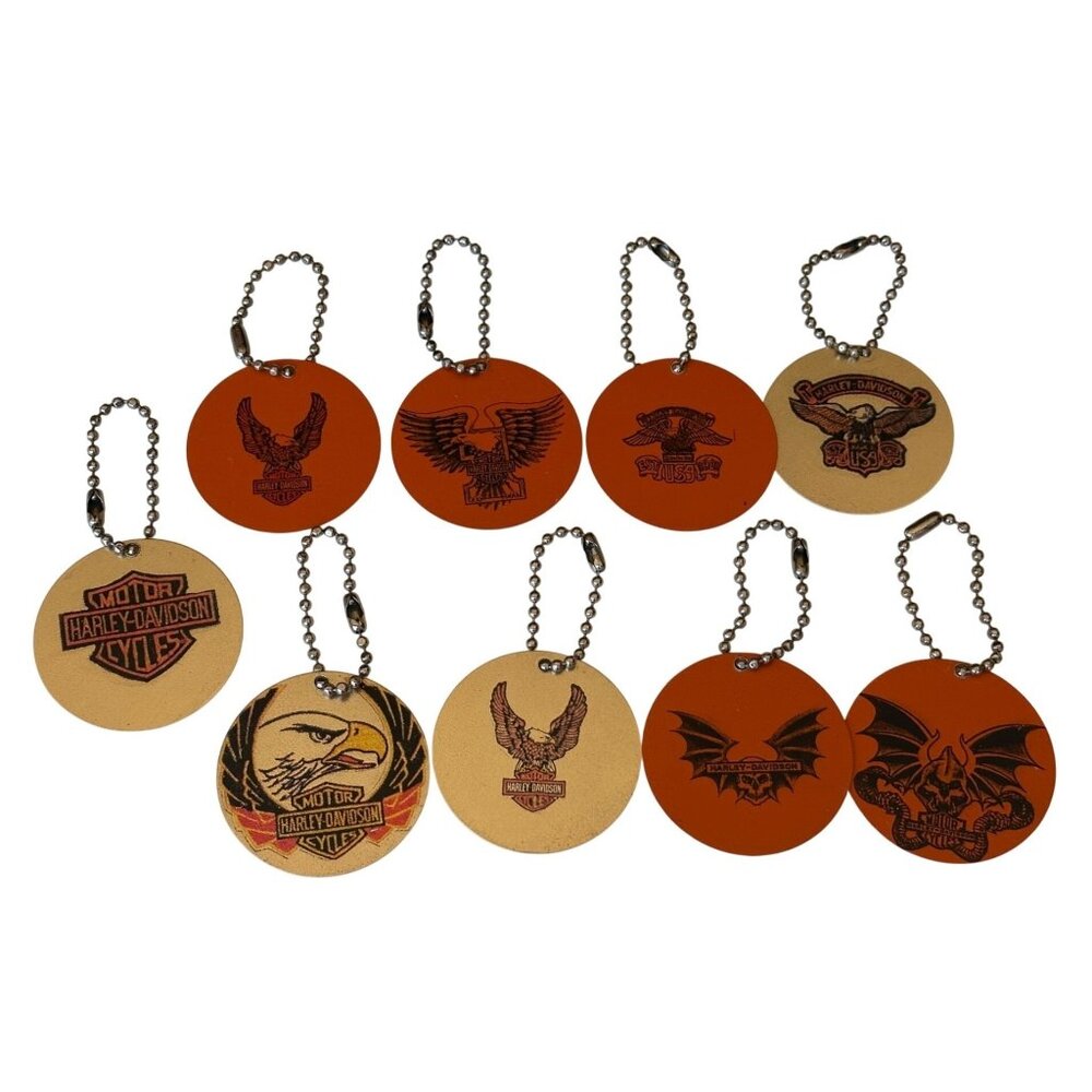 Set of 9 Harley-Davidson Motorcycle Tag Keychains (Various Designs) 2" Diameter